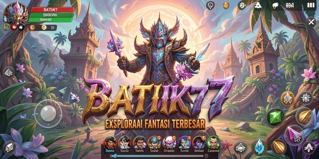 Tampilan gameplay BATIK77 dengan karakter beraksi di dunia fantasi.