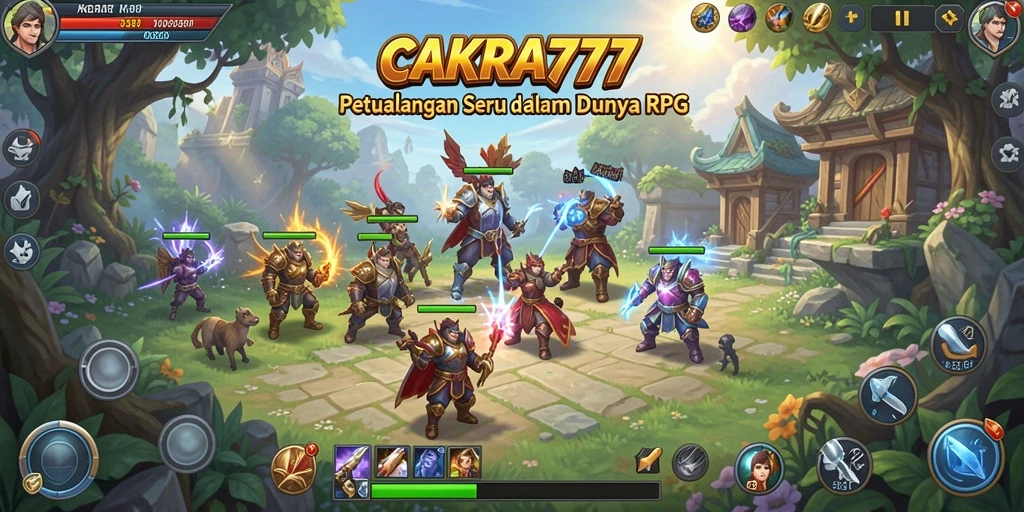 Tampilan gameplay seru dalam CAKRA777 yang menunjukkan petualangan RPG.