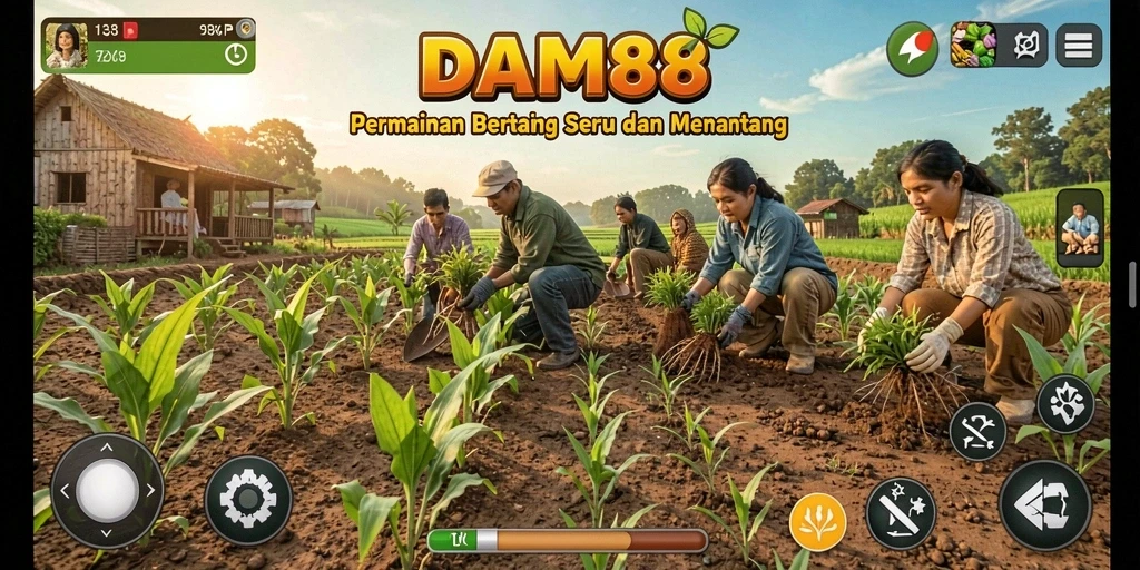 Screenshot permainan DAM88 menunjukkan pengalaman bertani yang interaktif.