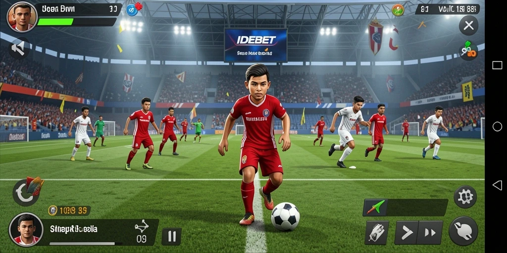 Tampilan gameplay <strong>IDEBET</strong> yang menegangkan dan mendebarkan saat pertandingan sepak bola.