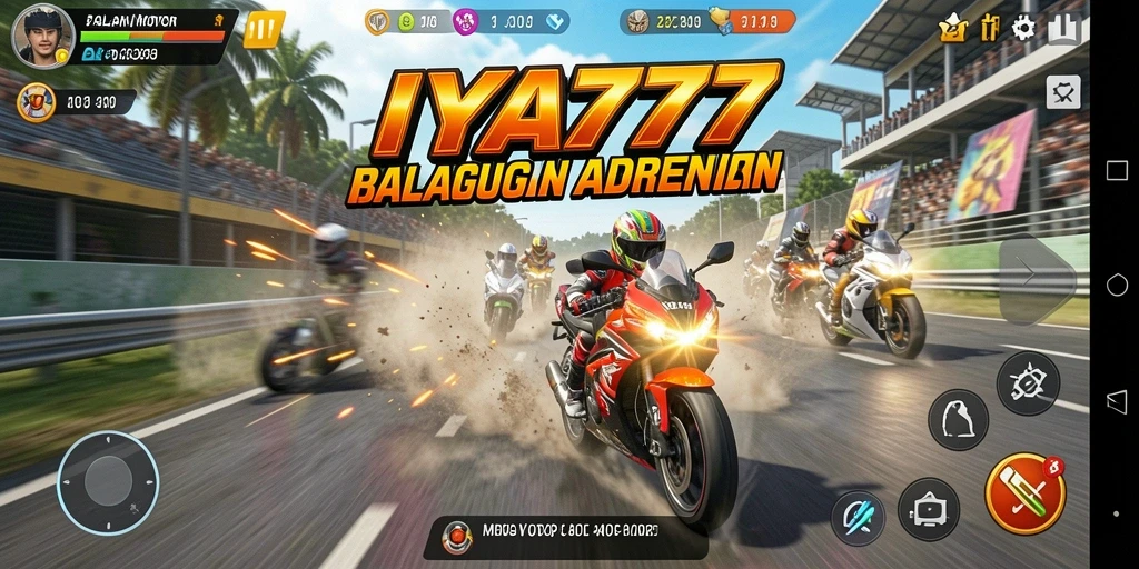 Tampilan seru gameplay IYA777 yang penuh aksi balapan motor.