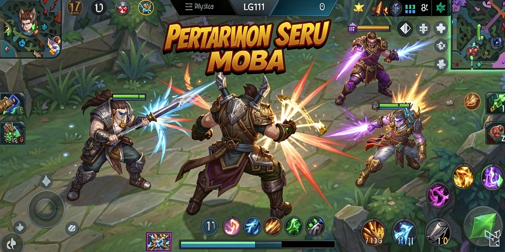Tampilan seru dari gameplay LG111 dalam pertarungan MOBA.