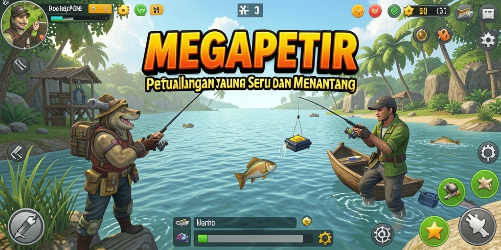 Tampilan gameplay mendebarkan di MEGAPETIR dengan berbagai jenis ikan.