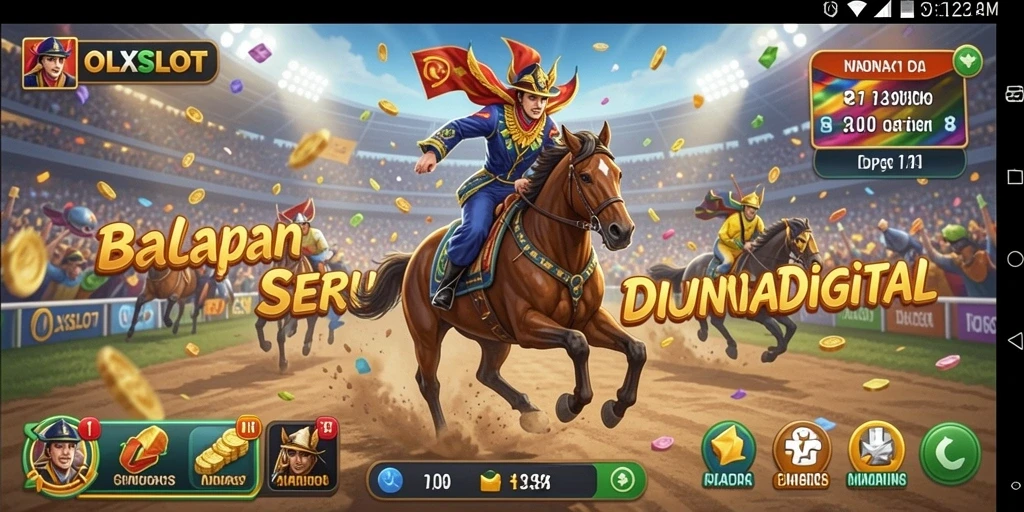 Tampilan dinamis dari gameplay balapan di OLXSLOT yang menegangkan.