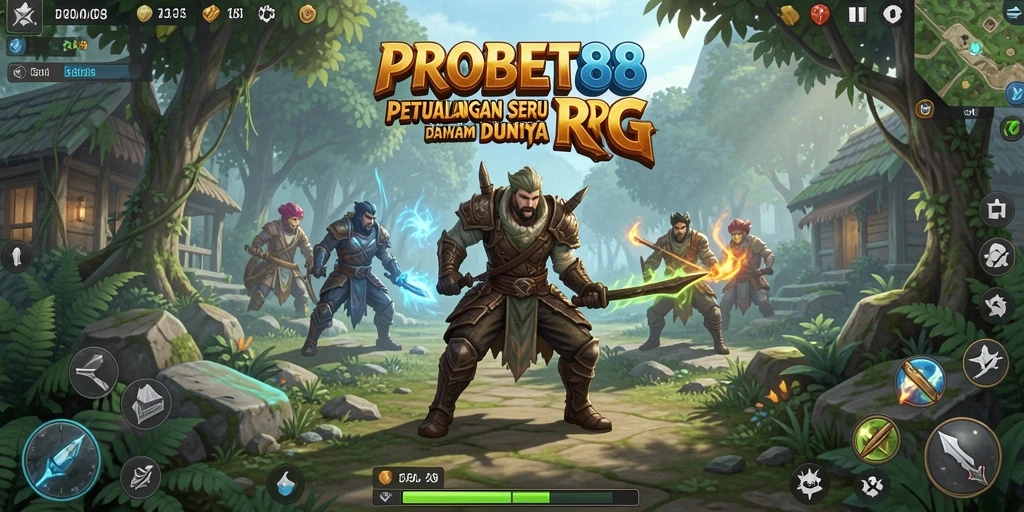 Screenshot PROBET88 menunjukkan karakter beraksi di dunia RPG yang fantastis.
