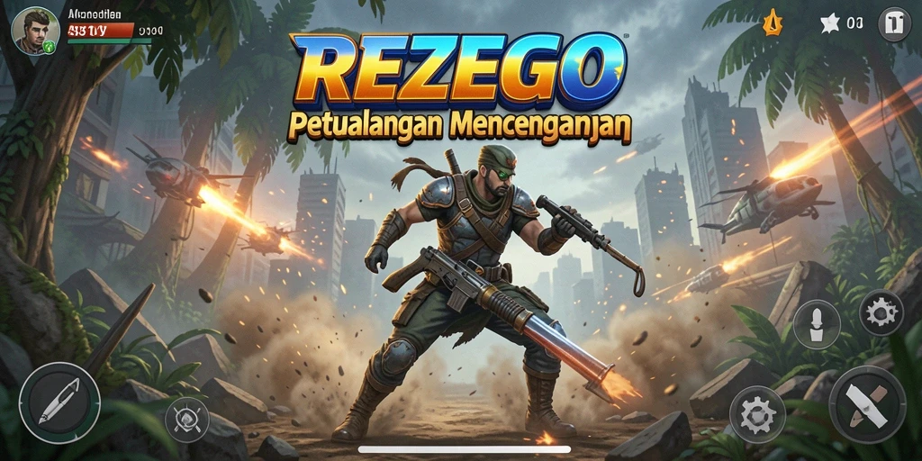 Screenshot gameplay REZEGO yang intens dalam aksi penuh