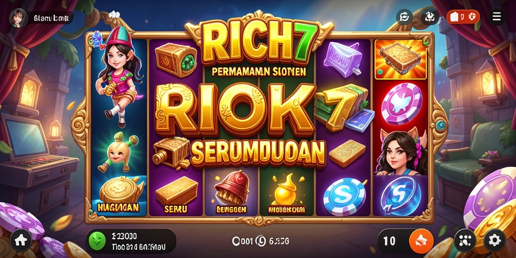 Tampilan gameplay Slot RICH7 dengan grafis menarik dan fitur bonus yang menggiurkan.
