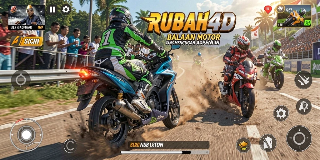 Gameplay seru RUBAH4D dengan balapan motor yang penuh aksi.