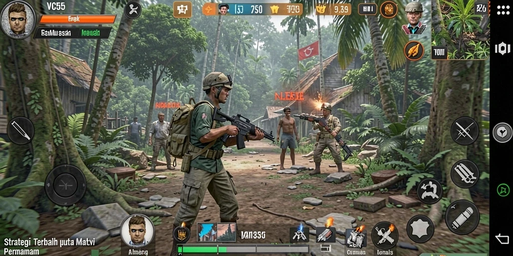 Tangkapan layar gameplay VC55 yang menampilkan strategi pertempuran mendebarkan.