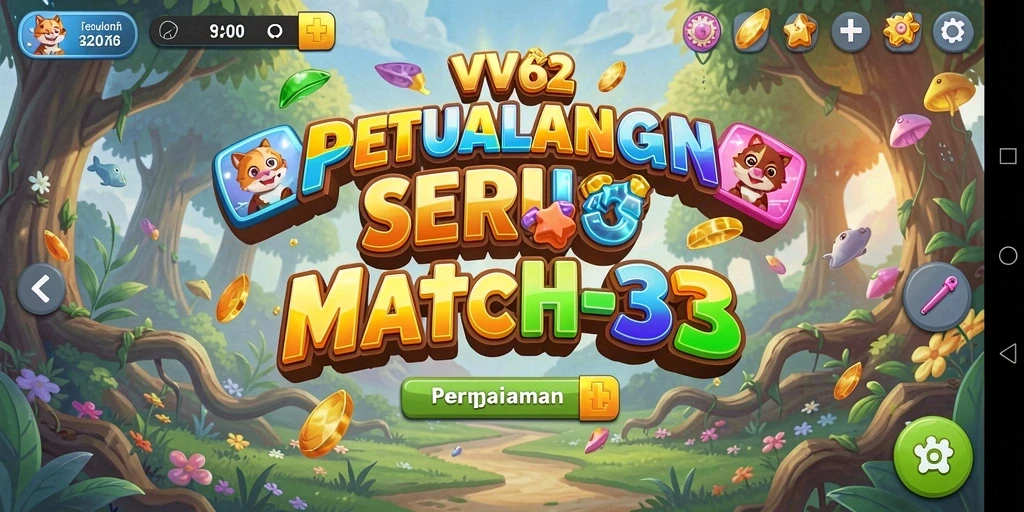 Screenshot menunjukkan gameplay Match-3 yang seru dan penuh warna.