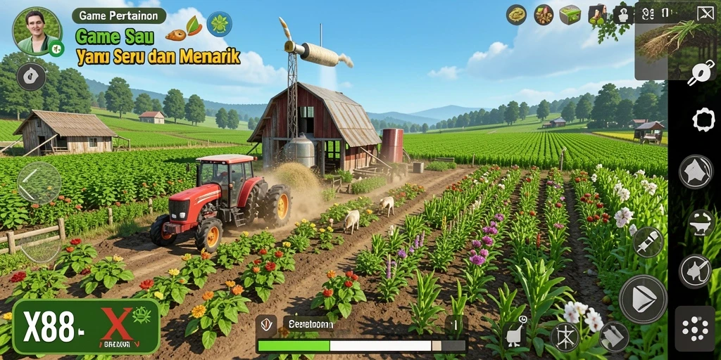 Gameplay X88 menunjukkan proses bertani yang interaktif dan menyenangkan.